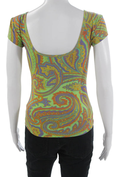 Ralph Lauren Black Label Women Paisley Square Neck Tee Petite Size S