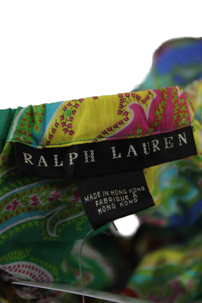 Ralph Lauren Black Label Women Blue Paisley Button-Up Blouse Long Sleeve Size 2