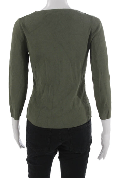 Cable & Gauge Women Green 3/4 Sleeve Round Neck Silk Rayon Top Size S