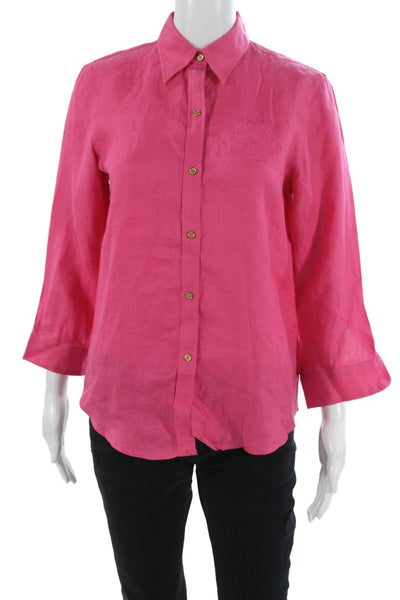 Lauren Ralph Lauren Women Pink Collared Button-Up 3/4 Sleeve Size XS