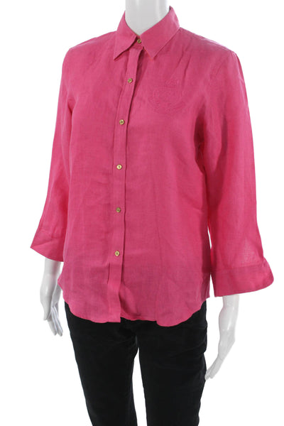 Lauren Ralph Lauren Women Pink Collared Button-Up 3/4 Sleeve Size XS