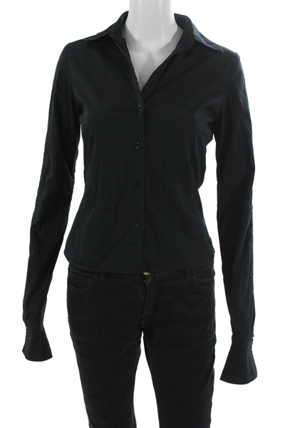 Kenneth Cole Women Black Cotton Collared Button-Up Long Sleeve Top Size S