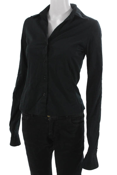 Kenneth Cole Women Black Cotton Collared Button-Up Long Sleeve Top Size S