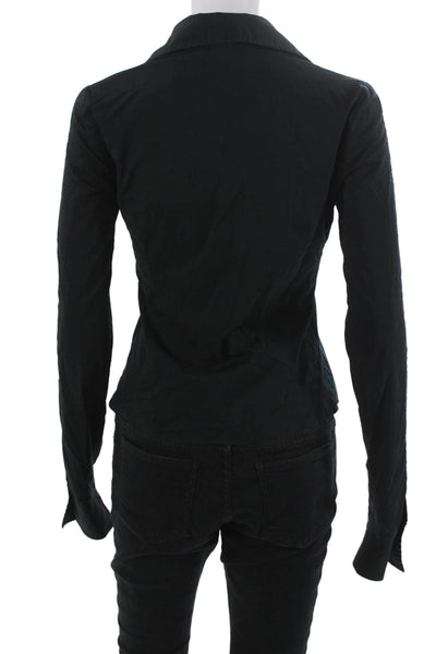 Kenneth Cole Women Black Cotton Collared Button-Up Long Sleeve Top Size S
