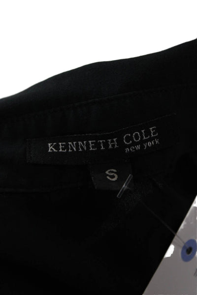 Kenneth Cole Women Black Cotton Collared Button-Up Long Sleeve Top Size S