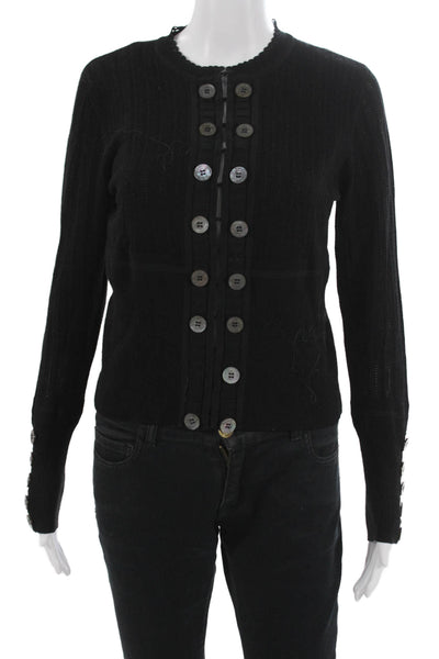 Karen Millen Unisex Cardigan Black Long Sleeve Crew Neck Wool Blend Size 3