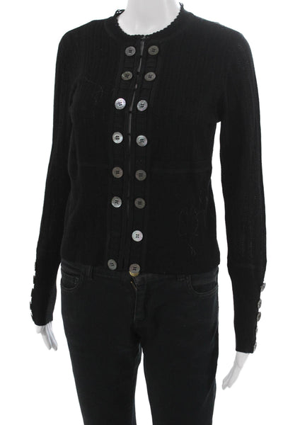Karen Millen Unisex Cardigan Black Long Sleeve Crew Neck Wool Blend Size 3