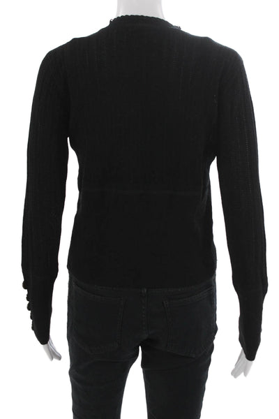 Karen Millen Unisex Cardigan Black Long Sleeve Crew Neck Wool Blend Size 3