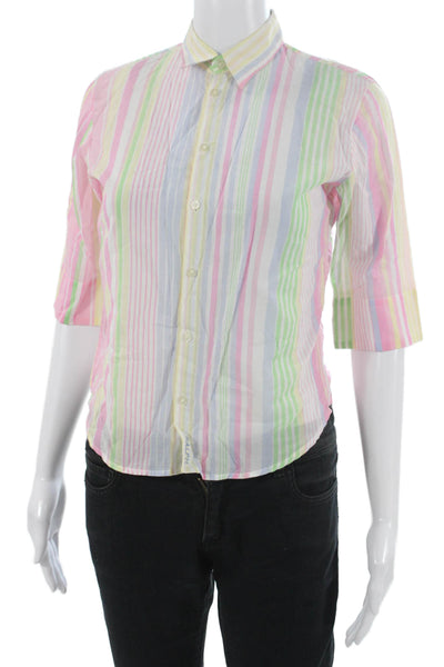 Ralph Ralph Lauren Women Pink Striped Collared Button-Up 3/4 Sleeve Size XS