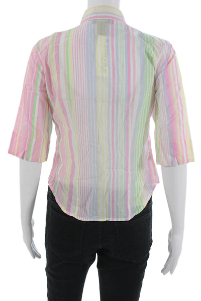 Ralph Ralph Lauren Women Pink Striped Collared Button-Up 3/4 Sleeve Size XS