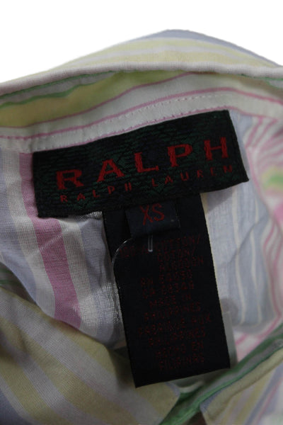 Ralph Ralph Lauren Women Pink Striped Collared Button-Up 3/4 Sleeve Size XS