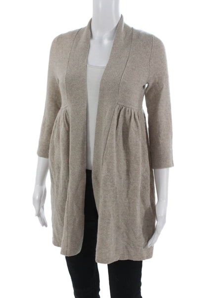 Christopher Fischer Unisex Cardigan 100% Cashmere Beige 3/4 Sleeve Size S