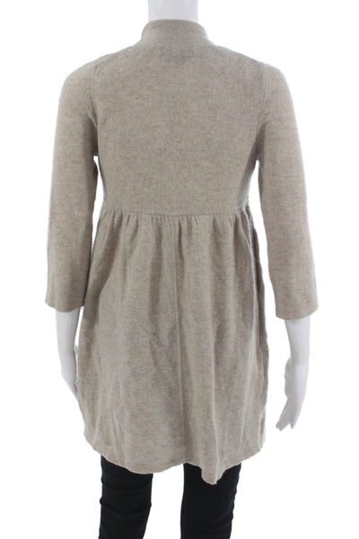 Christopher Fischer Unisex Cardigan 100% Cashmere Beige 3/4 Sleeve Size S