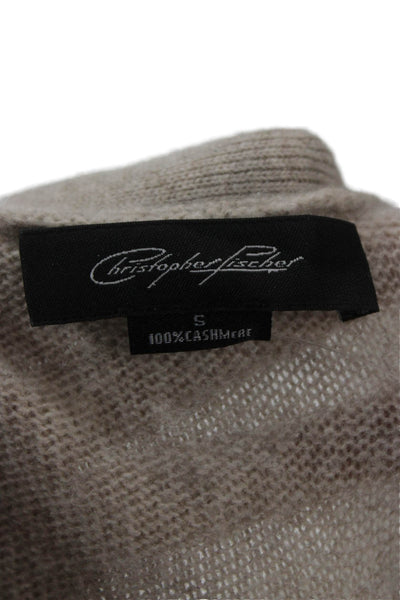 Christopher Fischer Unisex Cardigan 100% Cashmere Beige 3/4 Sleeve Size S