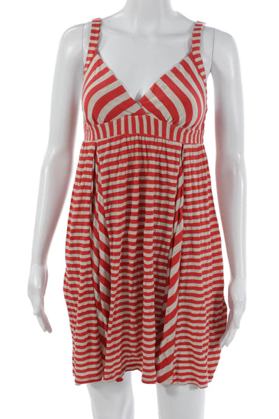 Ella Moss Womens Red Striped V Neck Cotton Sundress Sleeveless Short Size XS