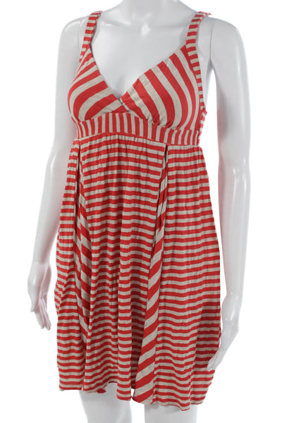 Ella Moss Womens Red Striped V Neck Cotton Sundress Sleeveless Short Size XS