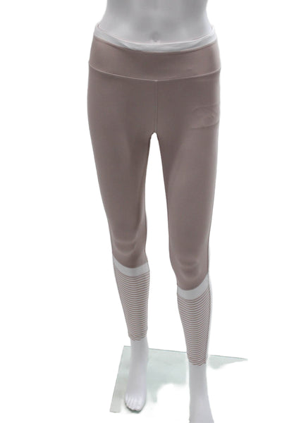 Allfenix Womens Ankle Leggings Beige Striped Polyester Spandex Size XS