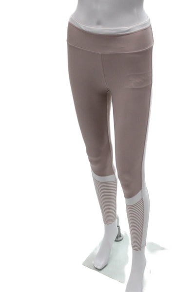 Allfenix Womens Ankle Leggings Beige Striped Polyester Spandex Size XS