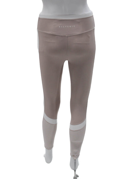 Allfenix Womens Ankle Leggings Beige Striped Polyester Spandex Size XS