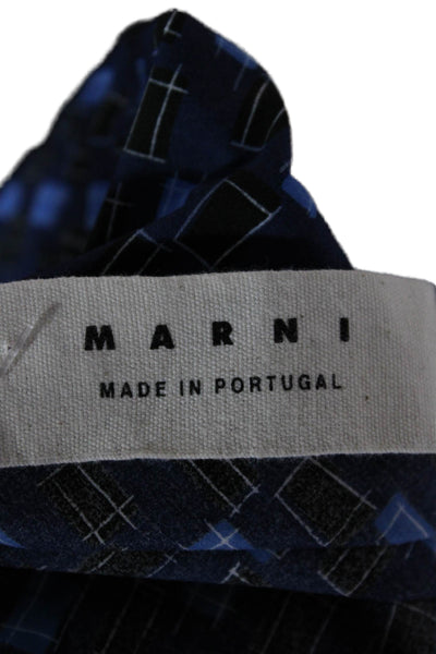 Marni Women Blue Geometric V-Neck Basic Blouse Cotton Short Sleeve Size S