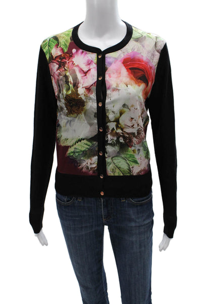 Ted Baker London Unisex Black Floral Cardigan Button Long Sleeve Size 2