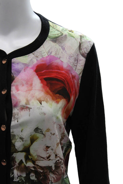 Ted Baker London Unisex Black Floral Cardigan Button Long Sleeve Size 2