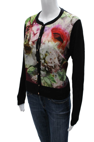 Ted Baker London Unisex Black Floral Cardigan Button Long Sleeve Size 2