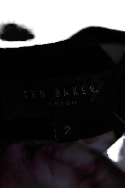 Ted Baker London Unisex Black Floral Cardigan Button Long Sleeve Size 2