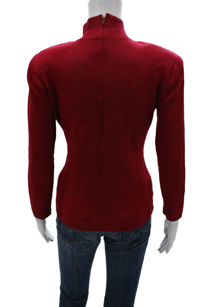 Designer Unisex Red Mockneck Wool Rayon Pullover Sweater Long Sleeve Zip Size PP