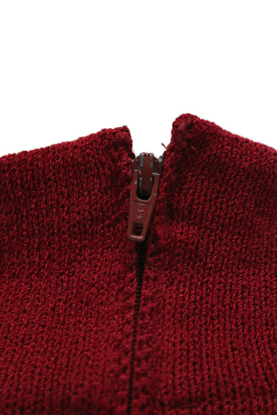 Designer Unisex Red Mockneck Wool Rayon Pullover Sweater Long Sleeve Zip Size PP
