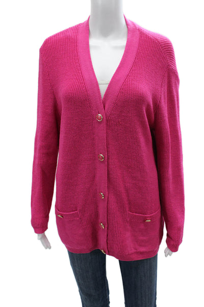 St. John Womens Pink Wool V-Neck Button Cardigan Long Sleeve Size PP