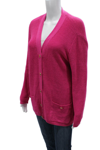 St. John Womens Pink Wool V-Neck Button Cardigan Long Sleeve Size PP