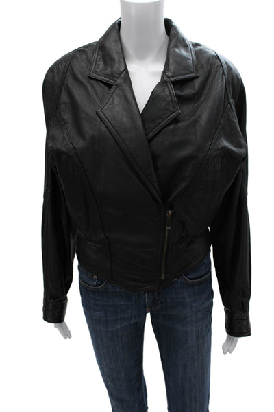 Wilsons Leather Womens Black Collared Zip Motorcycle Jacket Size XS