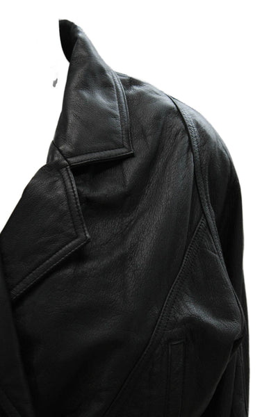 Wilsons Leather Womens Black Collared Zip Motorcycle Jacket Size XS