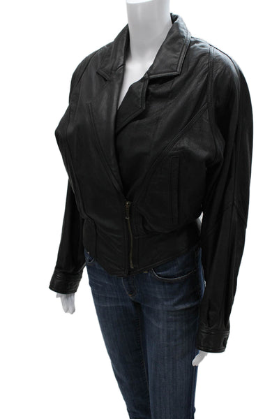 Wilsons Leather Womens Black Collared Zip Motorcycle Jacket Size XS