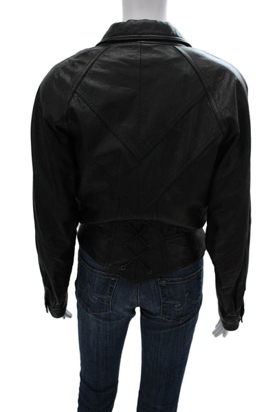 Wilsons Leather Womens Black Collared Zip Motorcycle Jacket Size XS