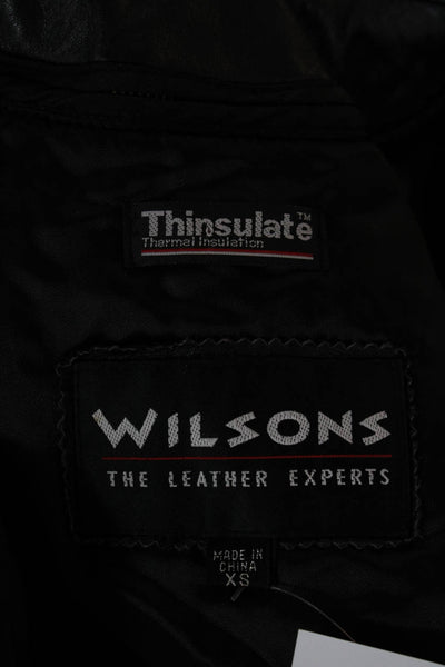 Wilsons Leather Womens Black Collared Zip Motorcycle Jacket Size XS