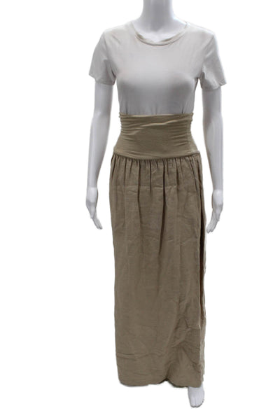 Jolie Women Peasant Midi Linen Skirt Beige Size M