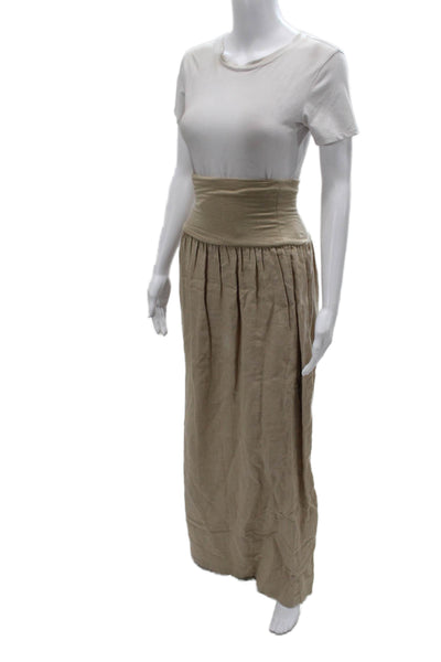 Jolie Women Peasant Midi Linen Skirt Beige Size M