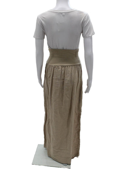 Jolie Women Peasant Midi Linen Skirt Beige Size M
