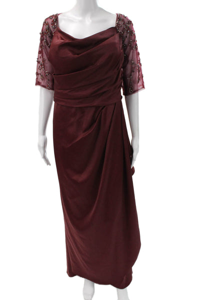 Marsoni Women Maxi Red 3/4 Sleeve Long Polyester Zip Dress Classic Plus Size 22