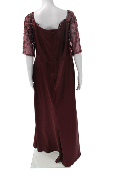Marsoni Women Maxi Red 3/4 Sleeve Long Polyester Zip Dress Classic Plus Size 22