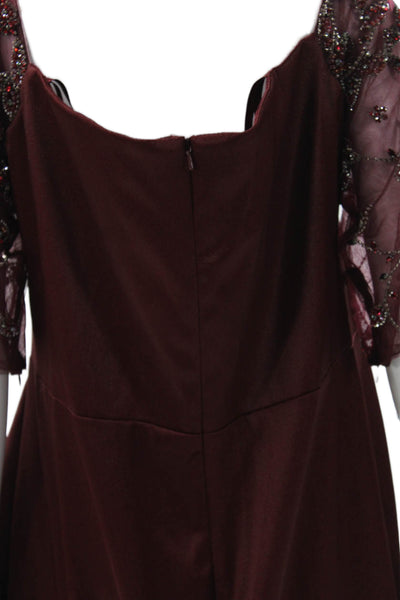 Marsoni Women Maxi Red 3/4 Sleeve Long Polyester Zip Dress Classic Plus Size 22