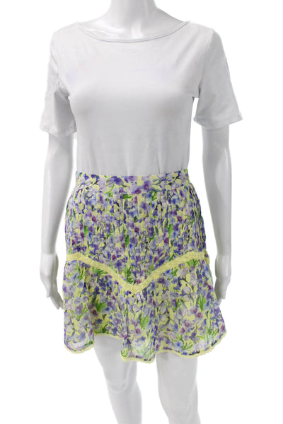 Allison Women A-Line Pleated Floral Cotton Skirt Green Size S