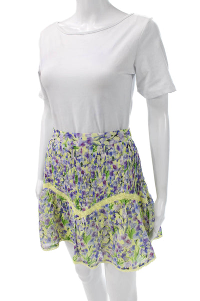 Allison Women A-Line Pleated Floral Cotton Skirt Green Size S