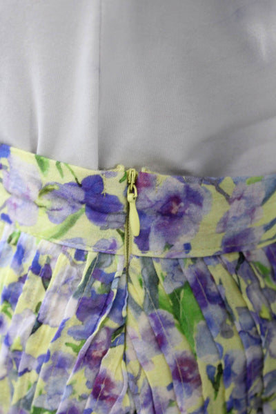 Allison Women A-Line Pleated Floral Cotton Skirt Green Size S