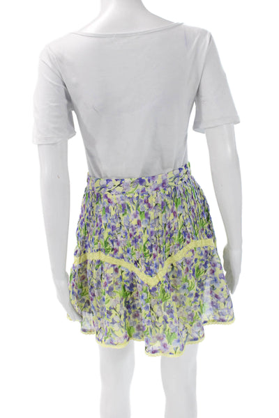 Allison Women A-Line Pleated Floral Cotton Skirt Green Size S