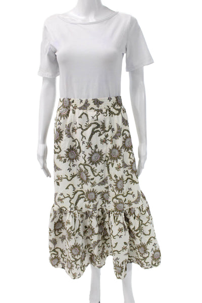 House of Harlow 1960 Womens Peasant Maxi Skirt White Cotton Floral Size S