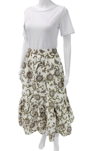 House of Harlow 1960 Womens Peasant Maxi Skirt White Cotton Floral Size S