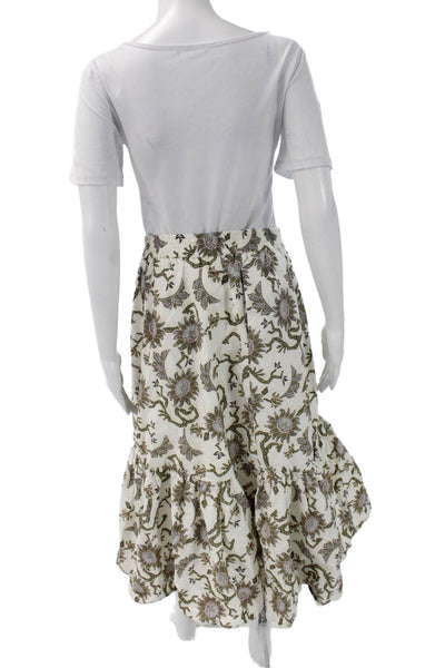House of Harlow 1960 Womens Peasant Maxi Skirt White Cotton Floral Size S